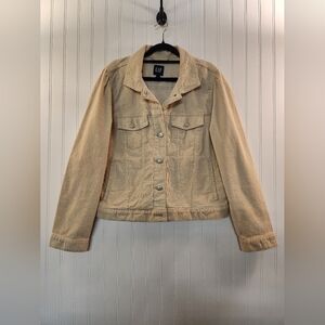 Gap Women's Beige Ribbed Corduroy Denim Trucker Jacket Size L Classic Rugged